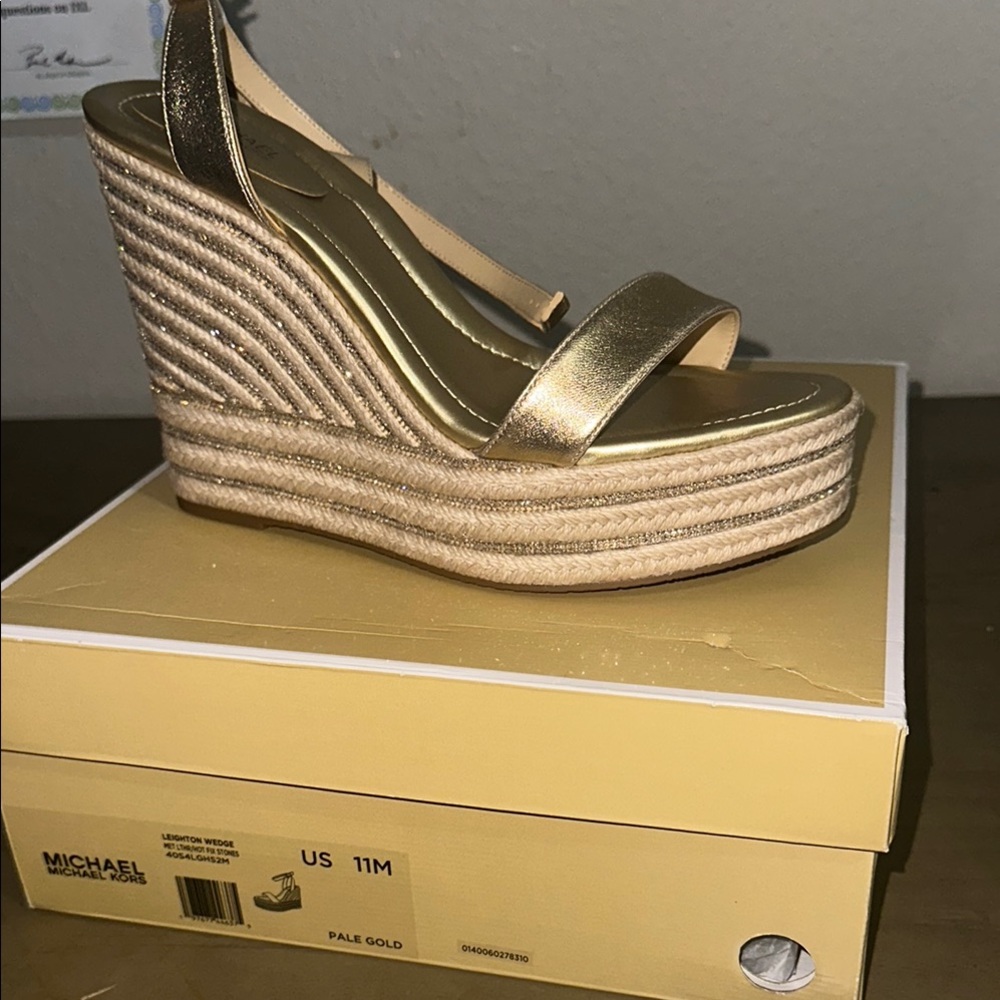 Michael Kors Gold Espadrille Wedges with Metallic Finish